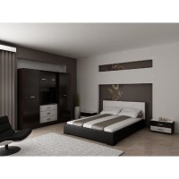 Set Mobila Dormitor Irena - Culoare Wenge-Alb - Pat 160x200 cm + Sifonier + Noptiere