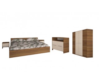 Set Mobila Dormitor Mirela - Culoare Nuc - Pat 160x190 cm + Sifonier + Comoda + Noptiere