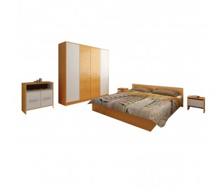 Set Mobila Dormitor Mirela - Culoare Stejar-Alb - Pat 160x190 cm + Sifonier + Comoda + Noptiere